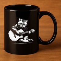 Cat Playing Guitar Acoustic Guitar 11oz C Handle Ceramic Mug