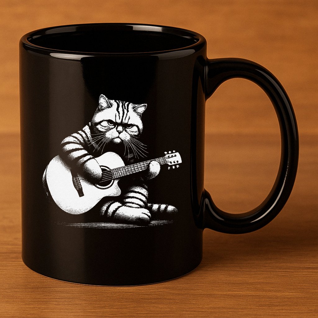 Cat Playing Guitar Acoustic Guitar 11oz C Handle Ceramic Mug