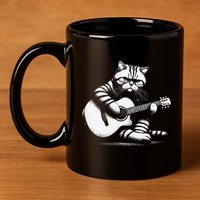Cat Playing Guitar Acoustic Guitar 11oz C Handle Ceramic Mug