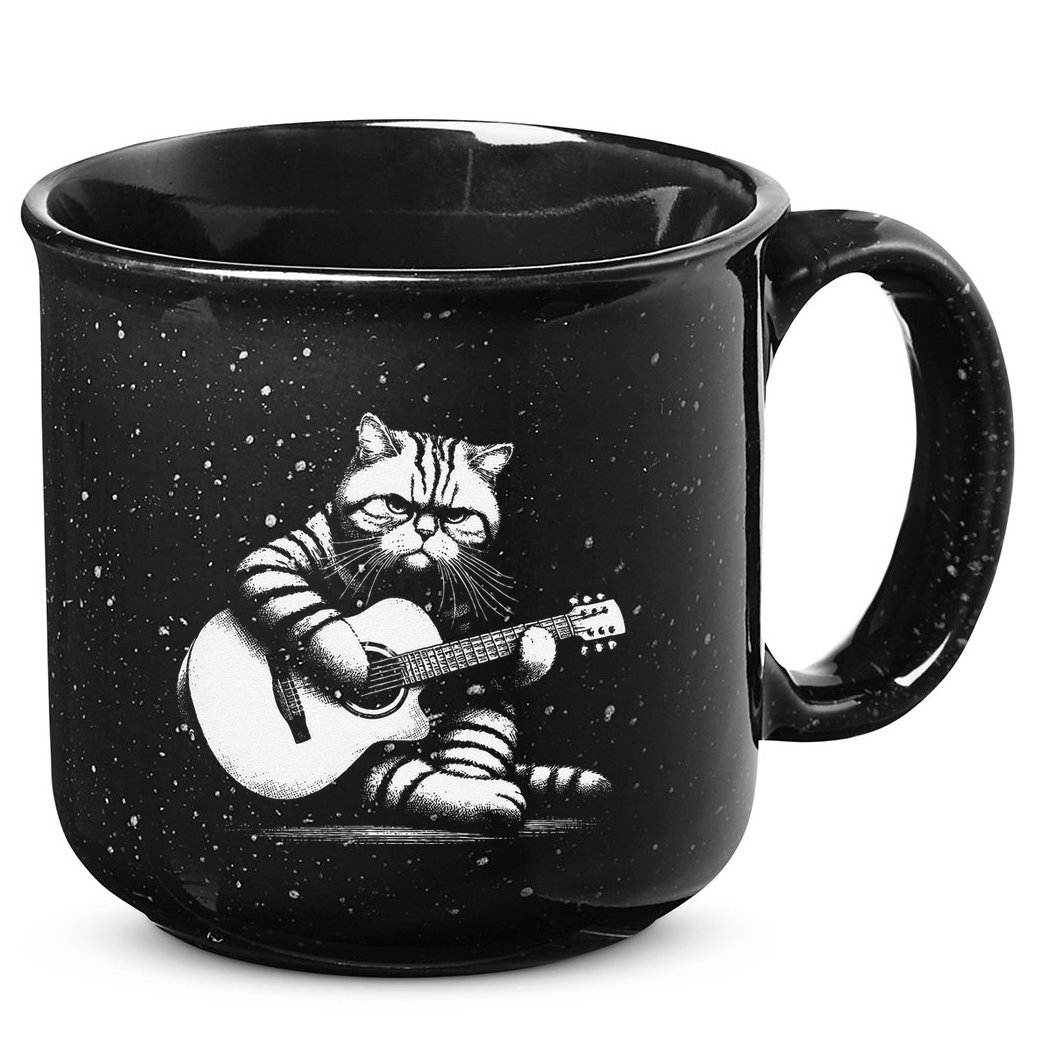 Cat Playing Guitar Acoustic Guitar 15oz Campfire Ceramic Mug