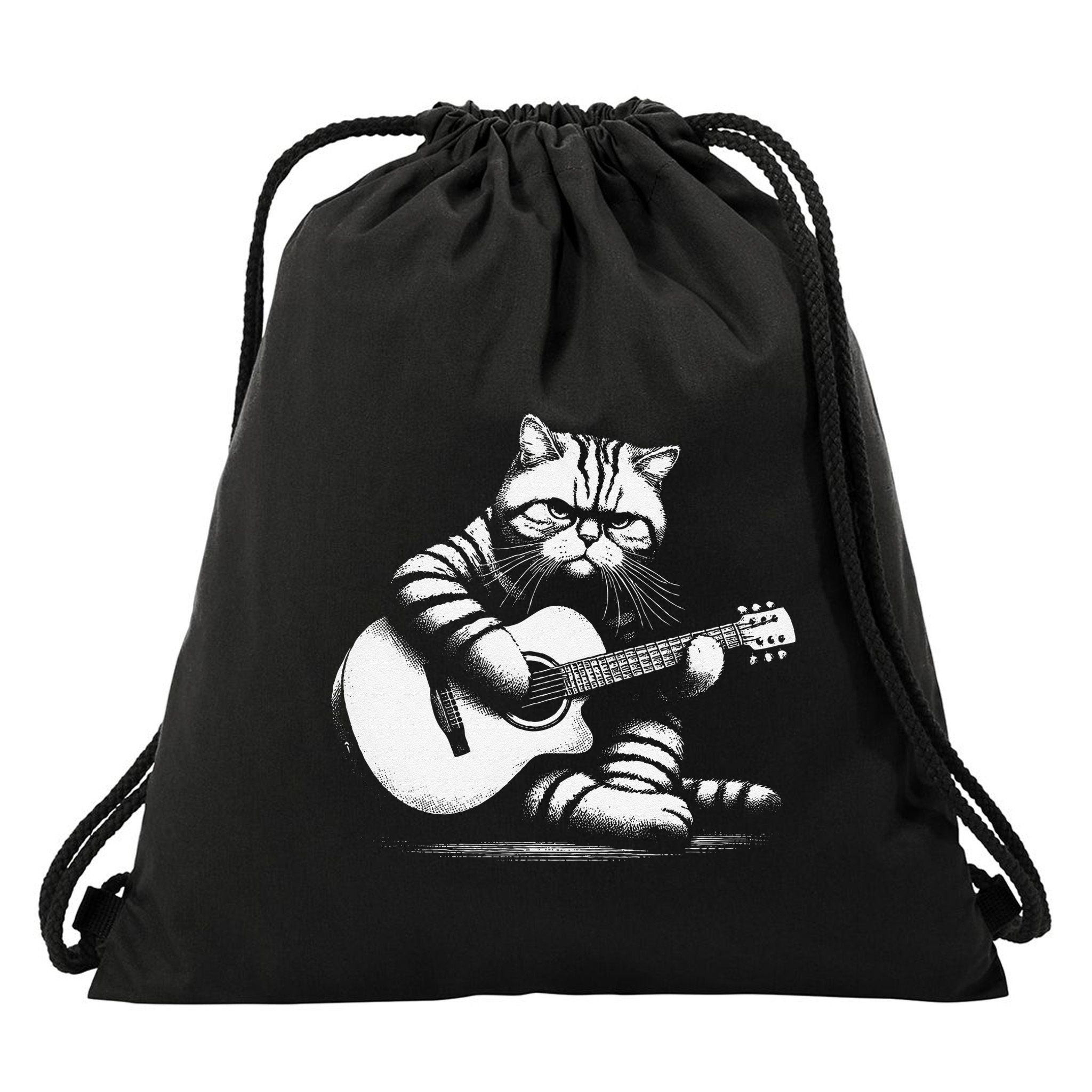 Cat Playing Guitar Acoustic Guitar Drawstring Bag