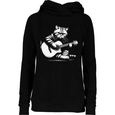 Cat Playing Guitar Acoustic Guitar Womens Funnel Neck Pullover Hood