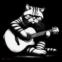 Cat Playing Guitar Acoustic Guitar Flatbill Hat