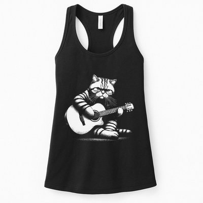 Cat Playing Guitar Acoustic Guitar Womens Tank Top