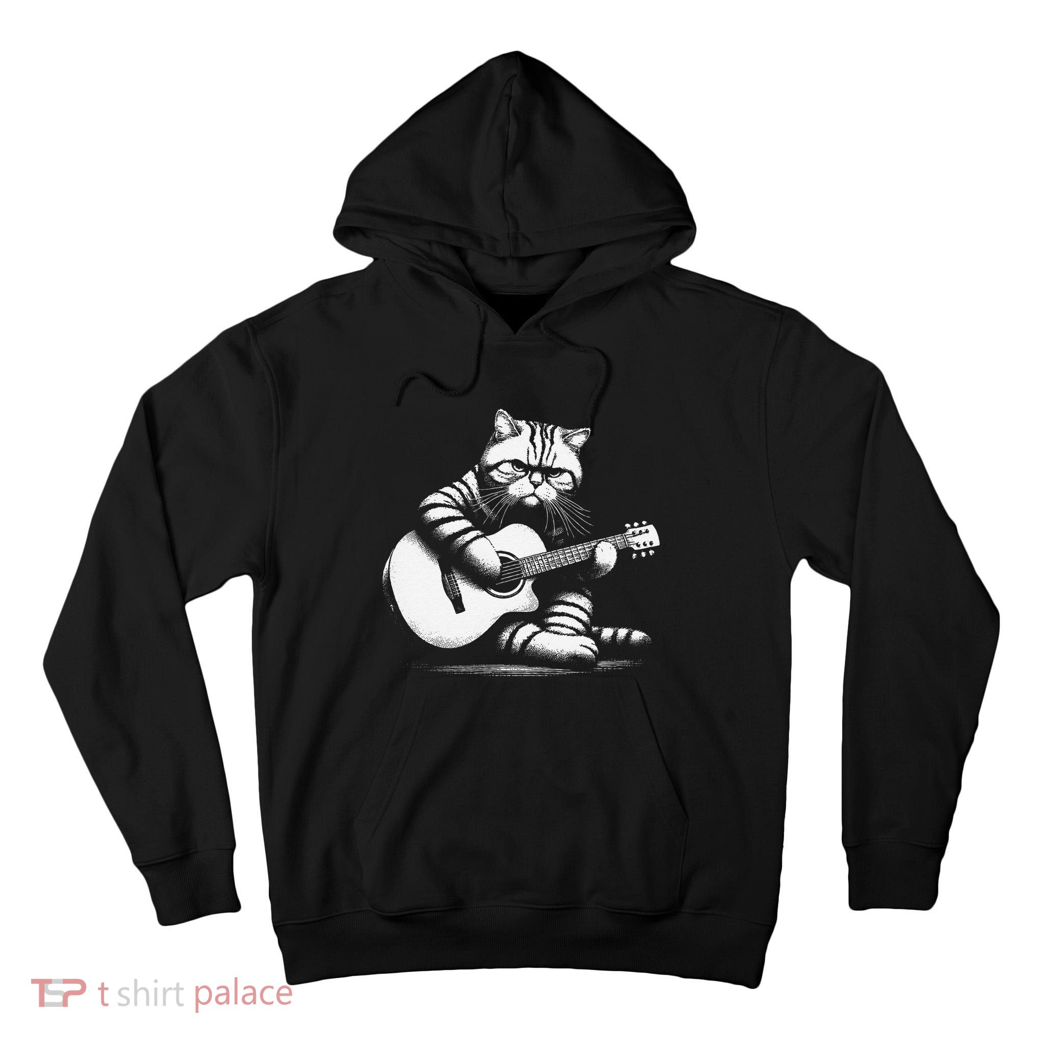 Cat Playing Guitar Acoustic Guitar Tall Hoodie