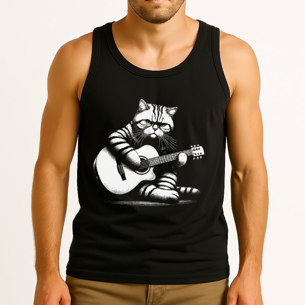 Cat Playing Guitar Acoustic Guitar Tank Top