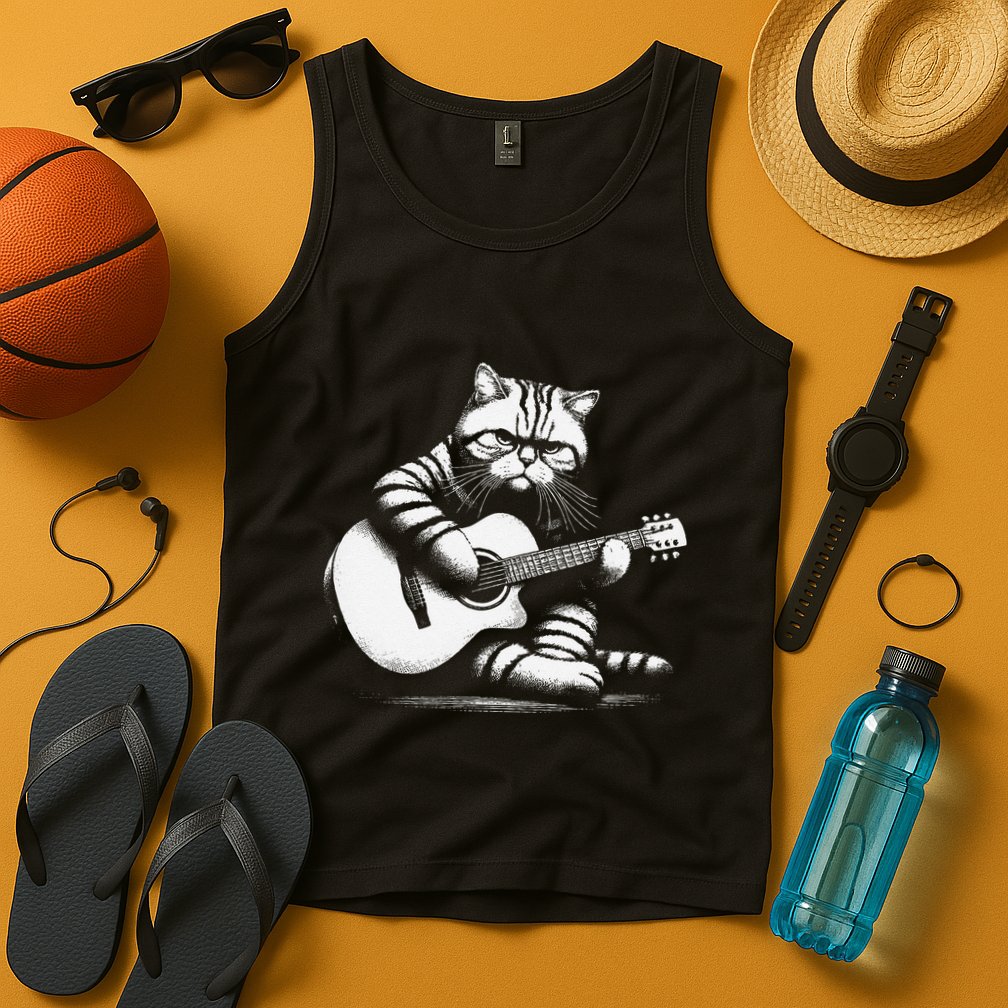 Cat Playing Guitar Acoustic Guitar Tank Top