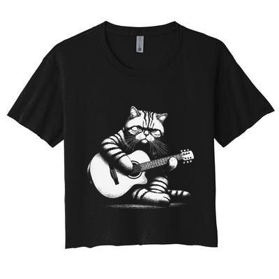 Cat Playing Guitar Acoustic Guitar Crop Top