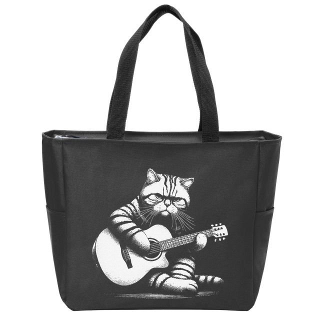 Cat Playing Guitar Acoustic Guitar Zip Tote Bag