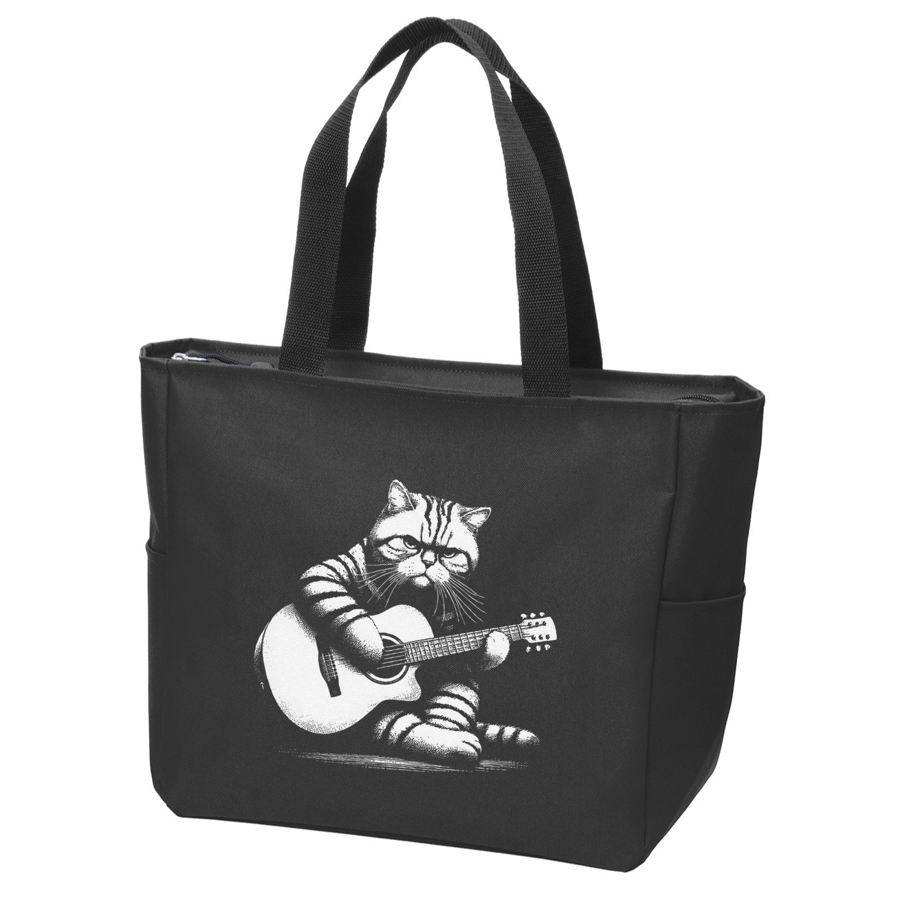 Cat Playing Guitar Acoustic Guitar Zip Tote Bag