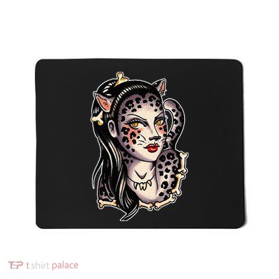 Cheetah Pretty Girl X Bones Traditional Tattoo Flash Mousepad