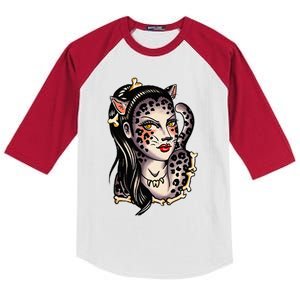 Cheetah Pretty Girl X Bones Traditional Tattoo Flash Kids Colorblock Raglan Jersey