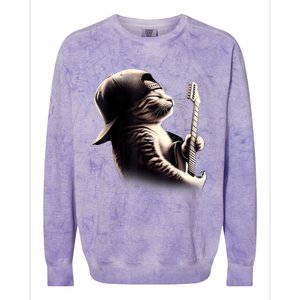 Cat Playing Guitar Funny Rock Music Guitar Cat Colorblast Crewneck Sweatshirt