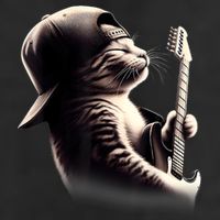Cat Playing Guitar Funny Rock Music Guitar Cat 7 Panel Mesh Trucker Snapback Hat