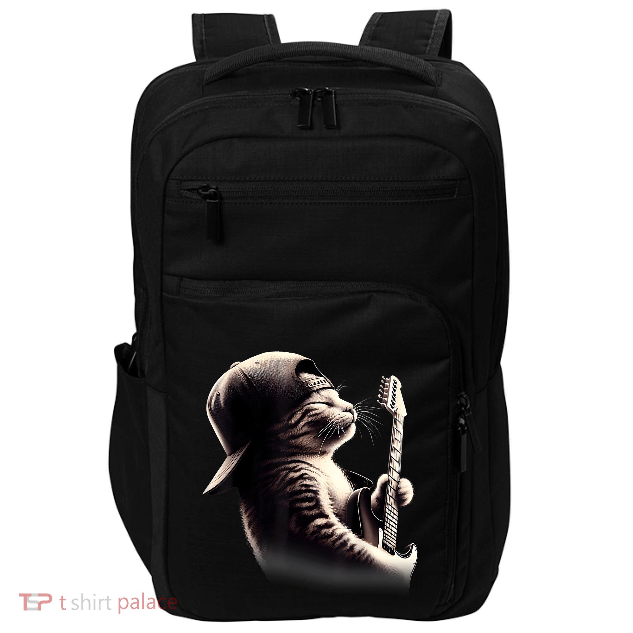 Cat Playing Guitar Funny Rock Music Guitar Cat Impact Tech Backpack