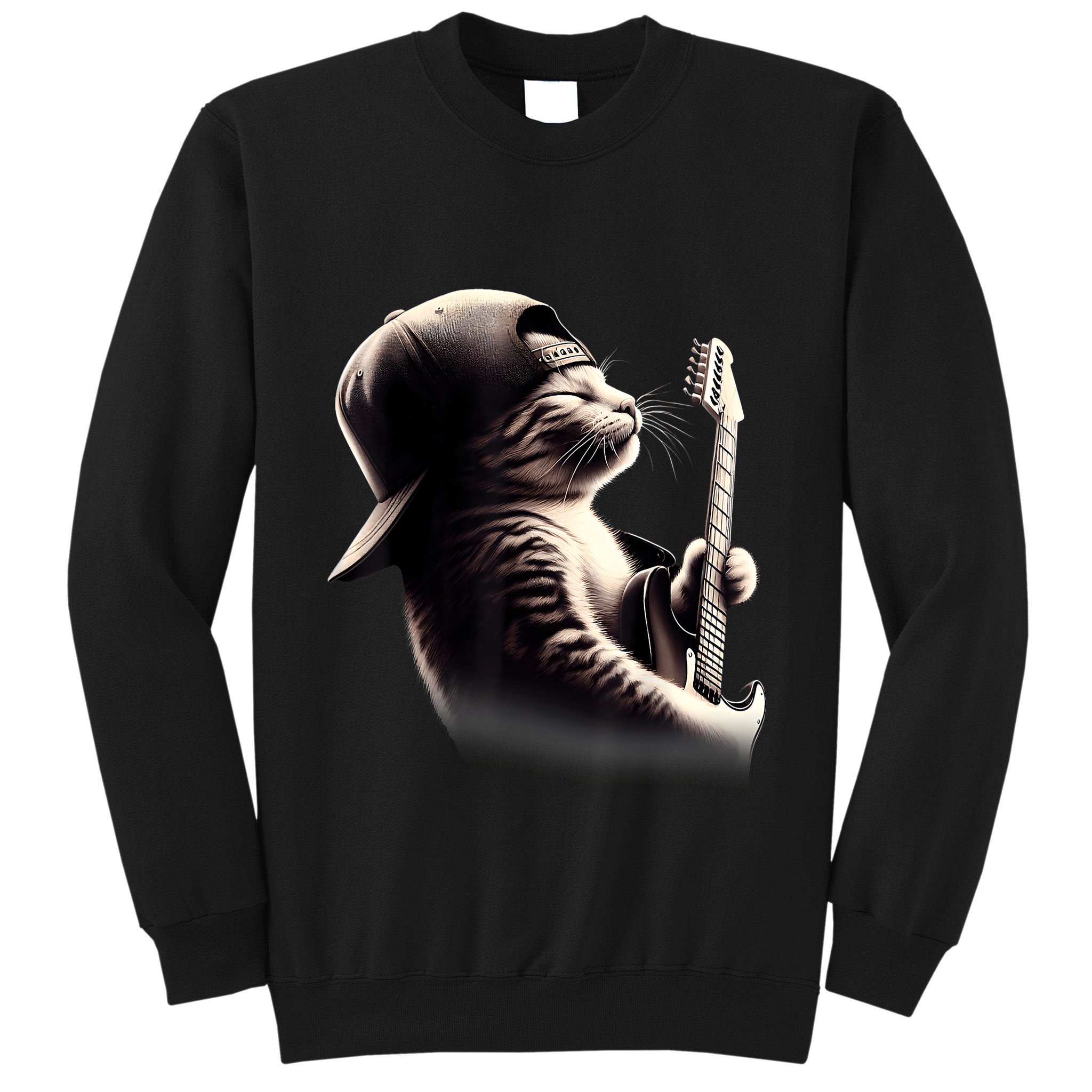 Cat Playing Guitar Funny Rock Music Guitar Cat Tall Sweatshirt