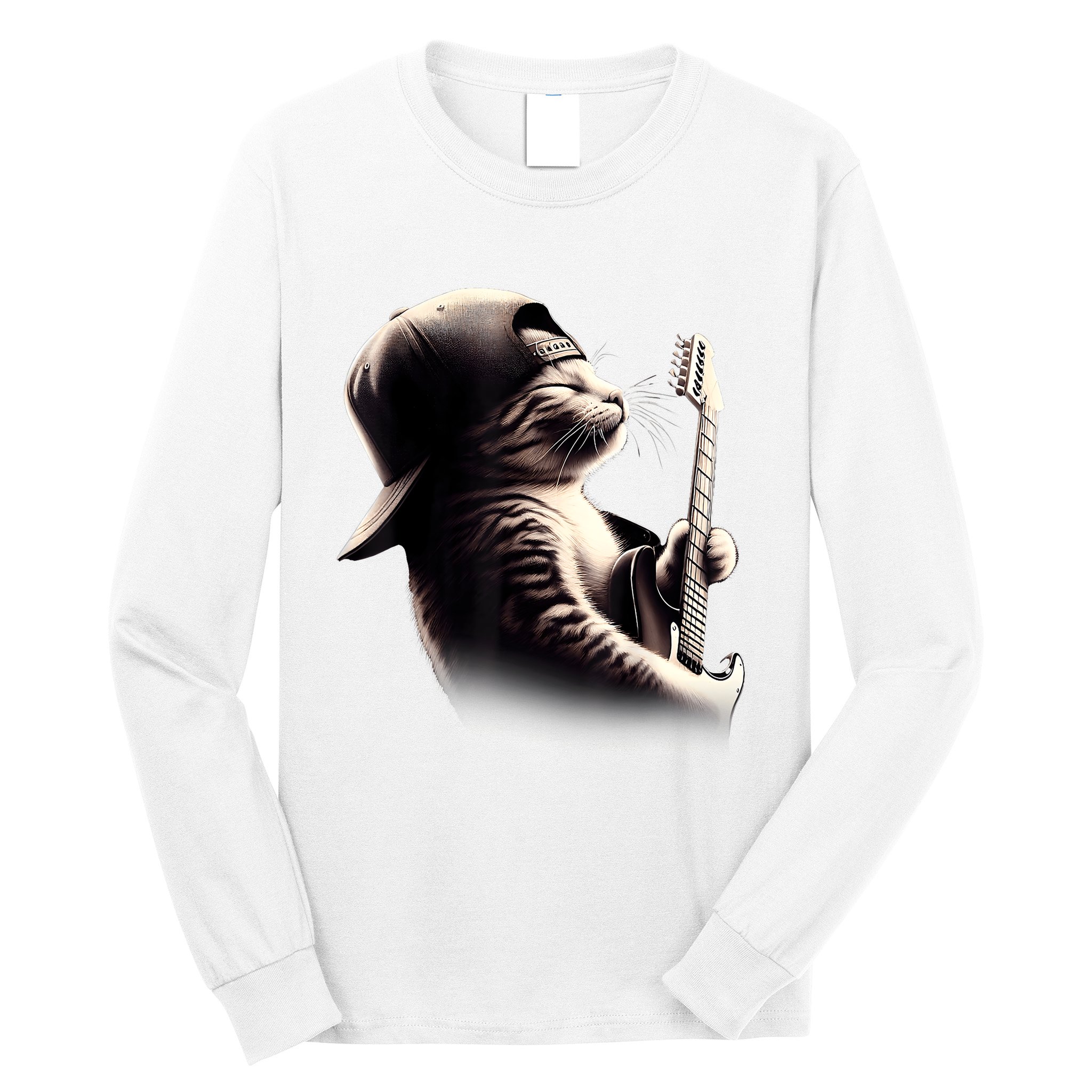 Cat Playing Guitar Funny Rock Music Guitar Cat Long Sleeve Shirt