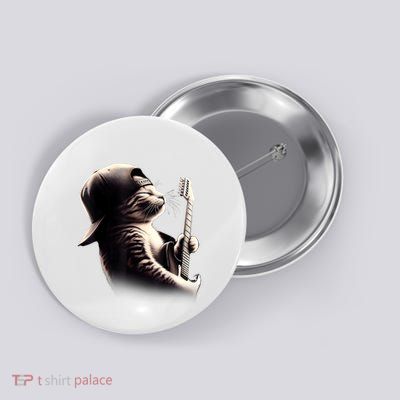 Cat Playing Guitar Funny Rock Music Guitar Cat Button