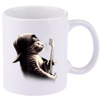 Cat Playing Guitar Funny Rock Music Guitar Cat 11oz C Handle Ceramic Mug