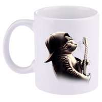Cat Playing Guitar Funny Rock Music Guitar Cat 11oz C Handle Ceramic Mug