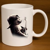 Cat Playing Guitar Funny Rock Music Guitar Cat 11oz C Handle Ceramic Mug