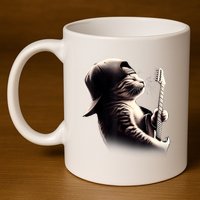 Cat Playing Guitar Funny Rock Music Guitar Cat 11oz C Handle Ceramic Mug