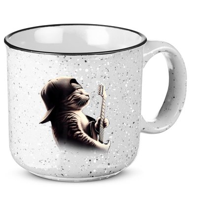 Cat Playing Guitar Funny Rock Music Guitar Cat 15oz Campfire Ceramic Mug