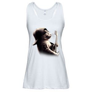 Cat Playing Guitar Funny Rock Music Guitar Cat Ladies Essential Flowy Tank