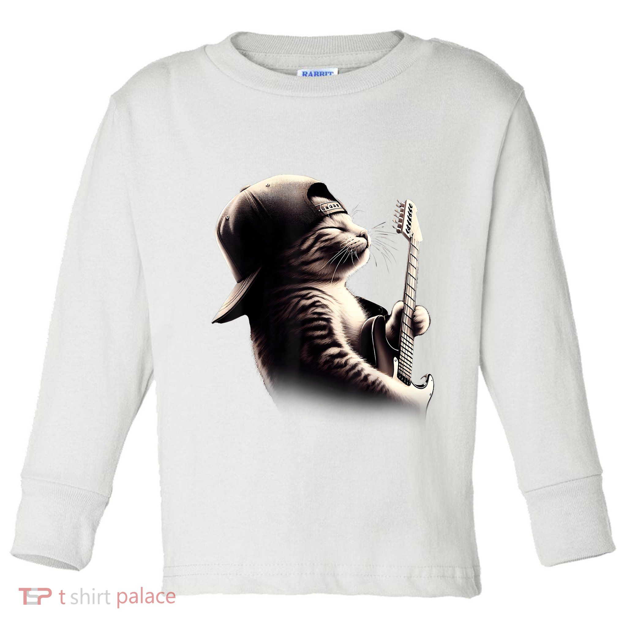 Cat Playing Guitar Funny Rock Music Guitar Cat Toddler Long Sleeve Shirt