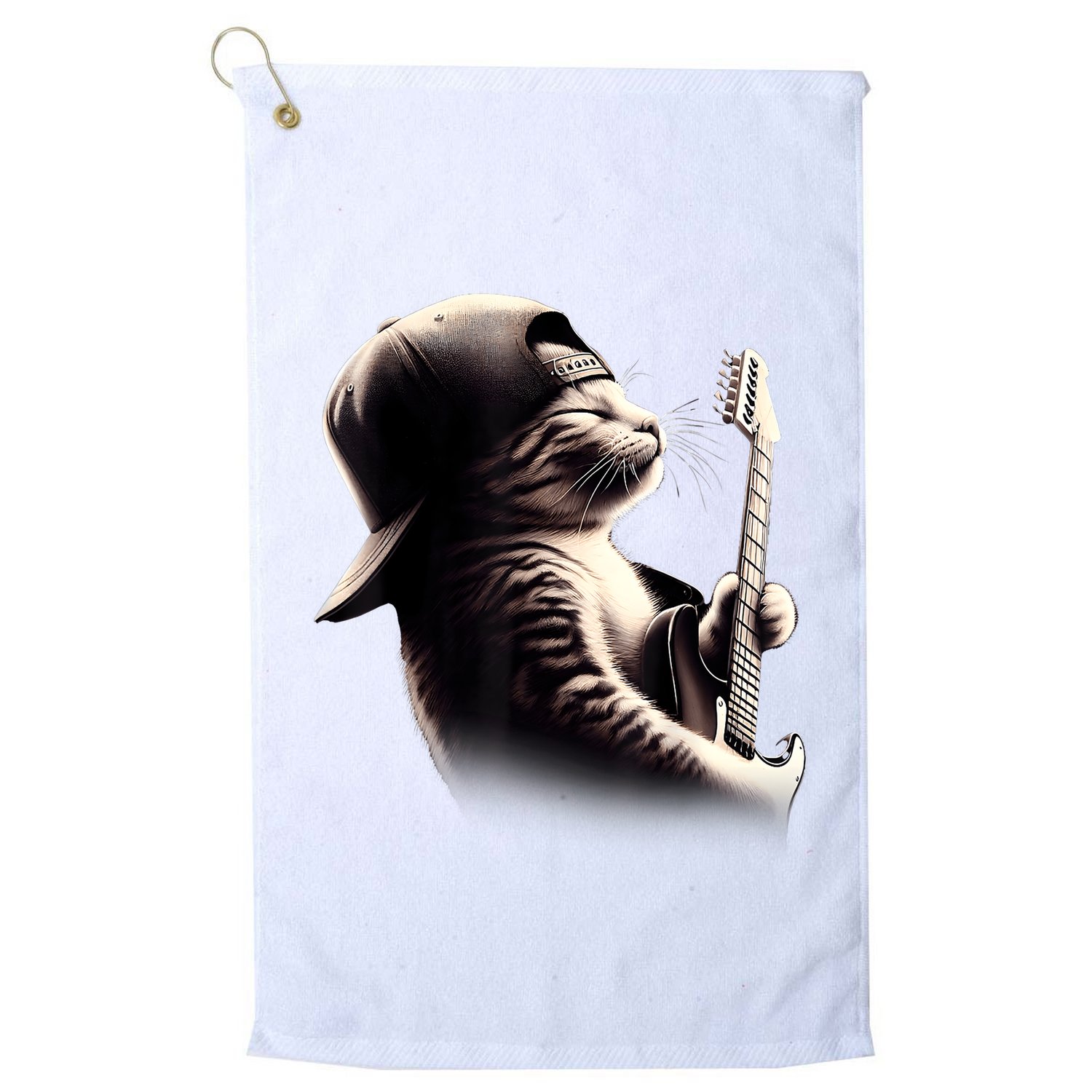 Cat Playing Guitar Funny Rock Music Guitar Cat Golf Towel