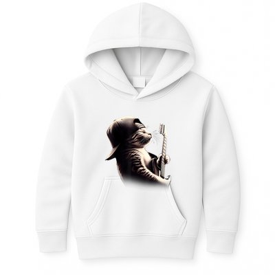 Cat Playing Guitar Funny Rock Music Guitar Cat Kids Hoodie