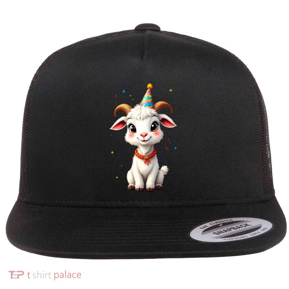 Cute Party Goat Birthday Hat Great Gift Flat Bill Trucker Hat