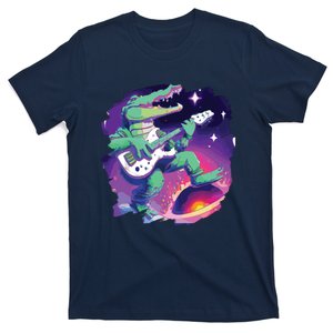 Crocodile Playing Guitar In Space Outer Space Alligator T-Shirt