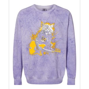 Cat Playing Guitar Kitten Plays Guitarist Rockstar Colorblast Crewneck Sweatshirt