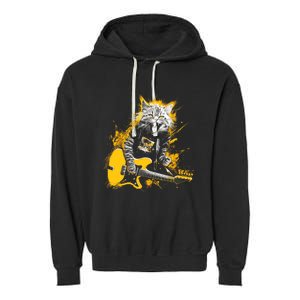 Cat Playing Guitar Kitten Plays Guitarist Rockstar Garment-Dyed Fleece Hoodie