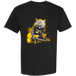 Cat Playing Guitar Kitten Plays Guitarist Rockstar Garment-Dyed Heavyweight T-Shirt