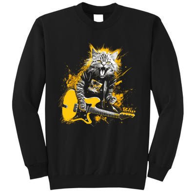 Cat Playing Guitar Kitten Plays Guitarist Rockstar Sweatshirt