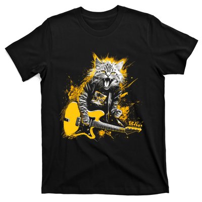 Cat Playing Guitar Kitten Plays Guitarist Rockstar T-Shirt