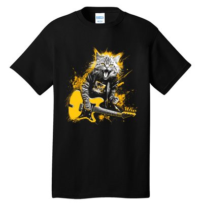 Cat Playing Guitar Kitten Plays Guitarist Rockstar Tall T-Shirt