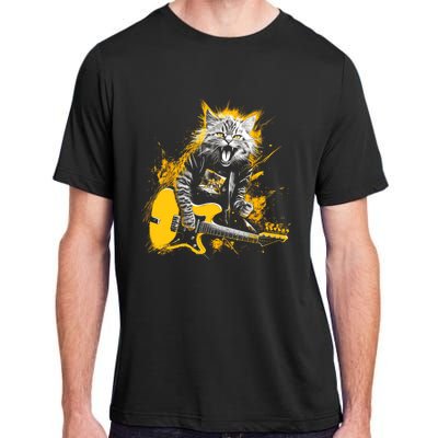 Cat Playing Guitar Kitten Plays Guitarist Rockstar Adult ChromaSoft Performance T-Shirt