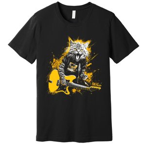 Cat Playing Guitar Kitten Plays Guitarist Rockstar Premium T-Shirt