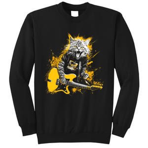 Cat Playing Guitar Kitten Plays Guitarist Rockstar Tall Sweatshirt