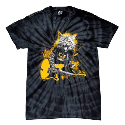 Cat Playing Guitar Kitten Plays Guitarist Rockstar Tie-Dye T-Shirt