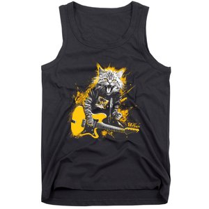 Cat Playing Guitar Kitten Plays Guitarist Rockstar Tank Top