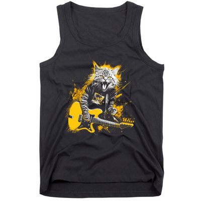 Cat Playing Guitar Kitten Plays Guitarist Rockstar Tank Top