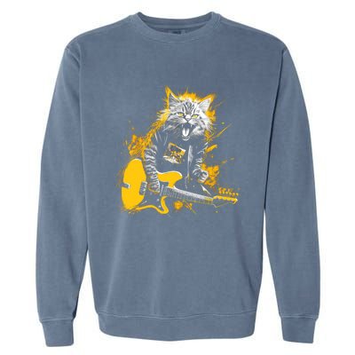 Cat Playing Guitar Kitten Plays Guitarist Rockstar Garment-Dyed Sweatshirt