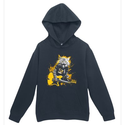 Cat Playing Guitar Kitten Plays Guitarist Rockstar Urban Pullover Hoodie