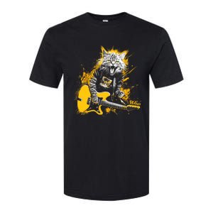 Cat Playing Guitar Kitten Plays Guitarist Rockstar Softstyle® CVC T-Shirt