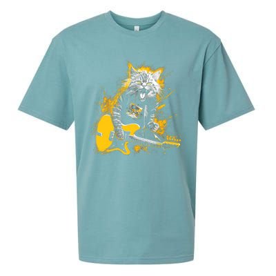 Cat Playing Guitar Kitten Plays Guitarist Rockstar Sueded Cloud Jersey T-Shirt