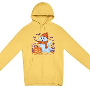 Cute Pumpkin Ghost Ing Coffee Halloween Ghost Fall Fans Gift Premium Pullover Hoodie